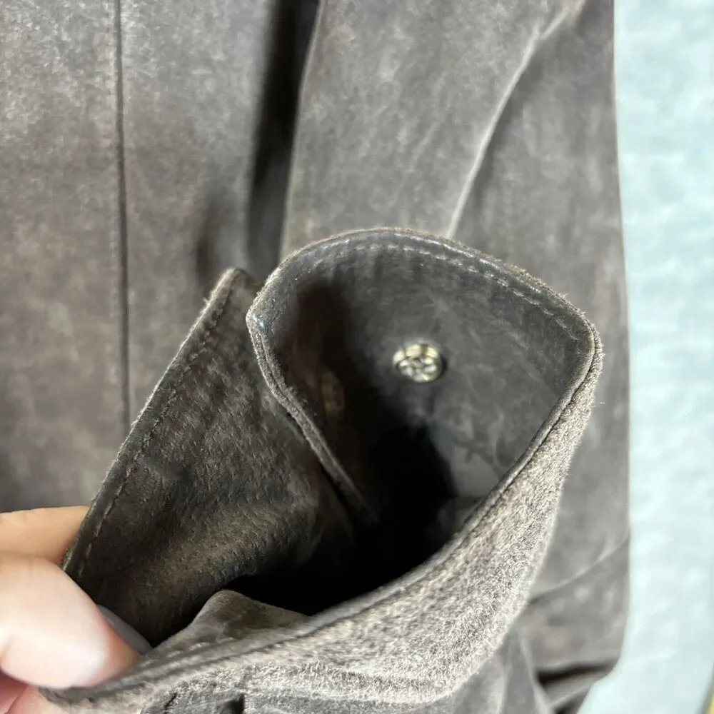 Suede Leather Chore Coat XL Brown Rancher Jacket Washable‎ Zip Pocket Harbor Bay